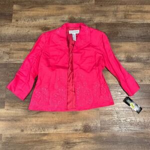 NWT VTG Jessica Howard Hot Pink Linen Blend Blazer Jacket 8 Embroidered Wedding